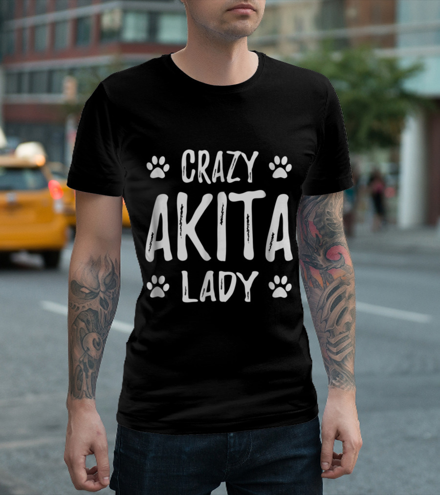 Crazy Akita Lady Paw Prints T-Shirt