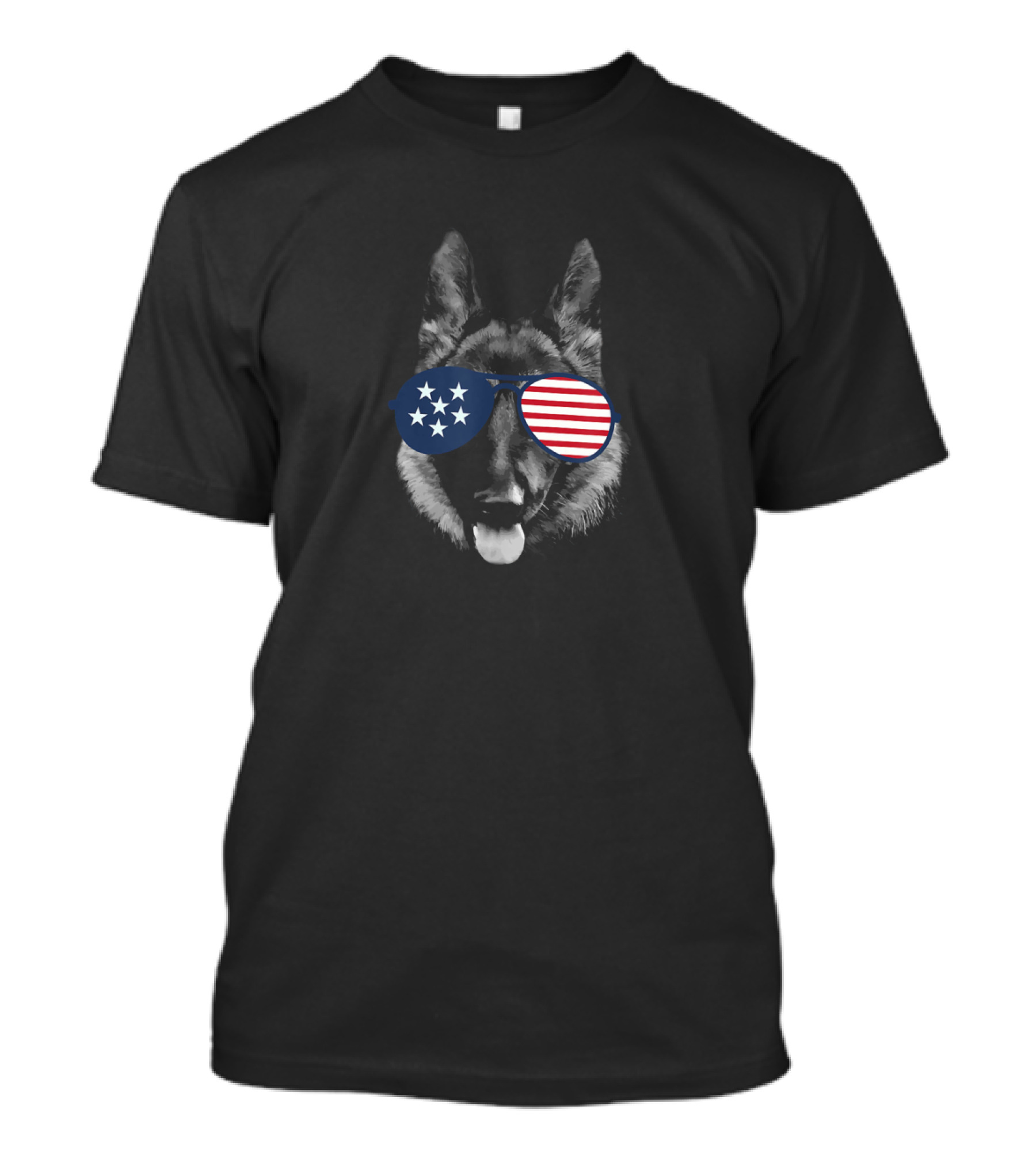 Patriotic German Shepherd With American Flag Sunglasses T-Shirt
