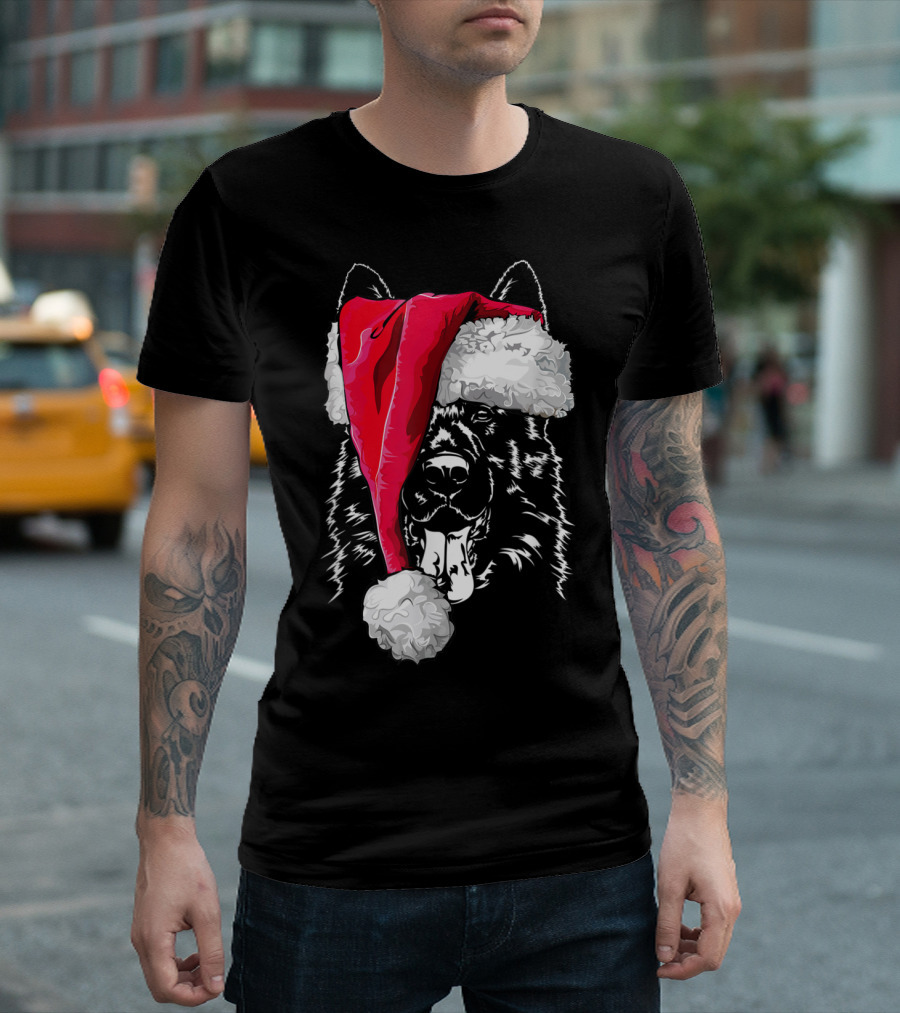 Funny German Shepherd Dog Wearing Santa Hat Christmas Humor T-Shirt