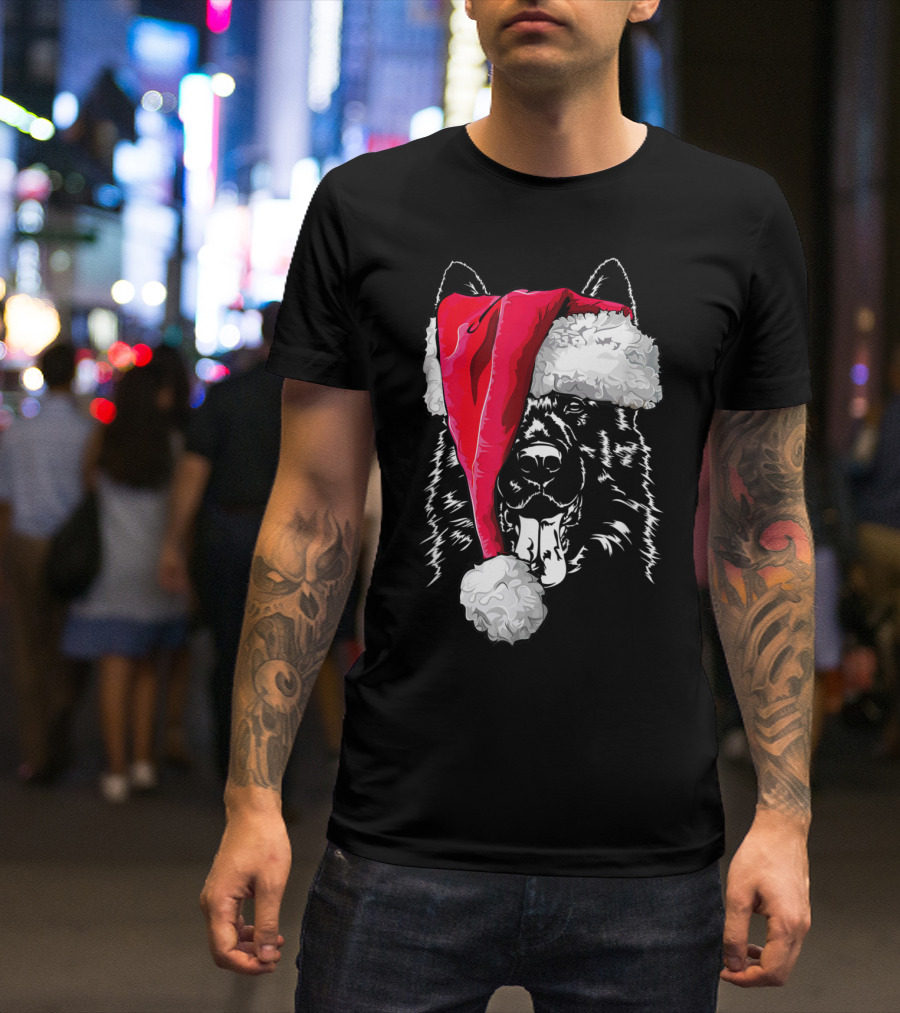 Funny German Shepherd Dog Wearing Santa Hat Christmas Humor T-Shirt