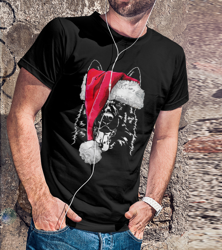 Funny German Shepherd Dog Wearing Santa Hat Christmas Humor T-Shirt