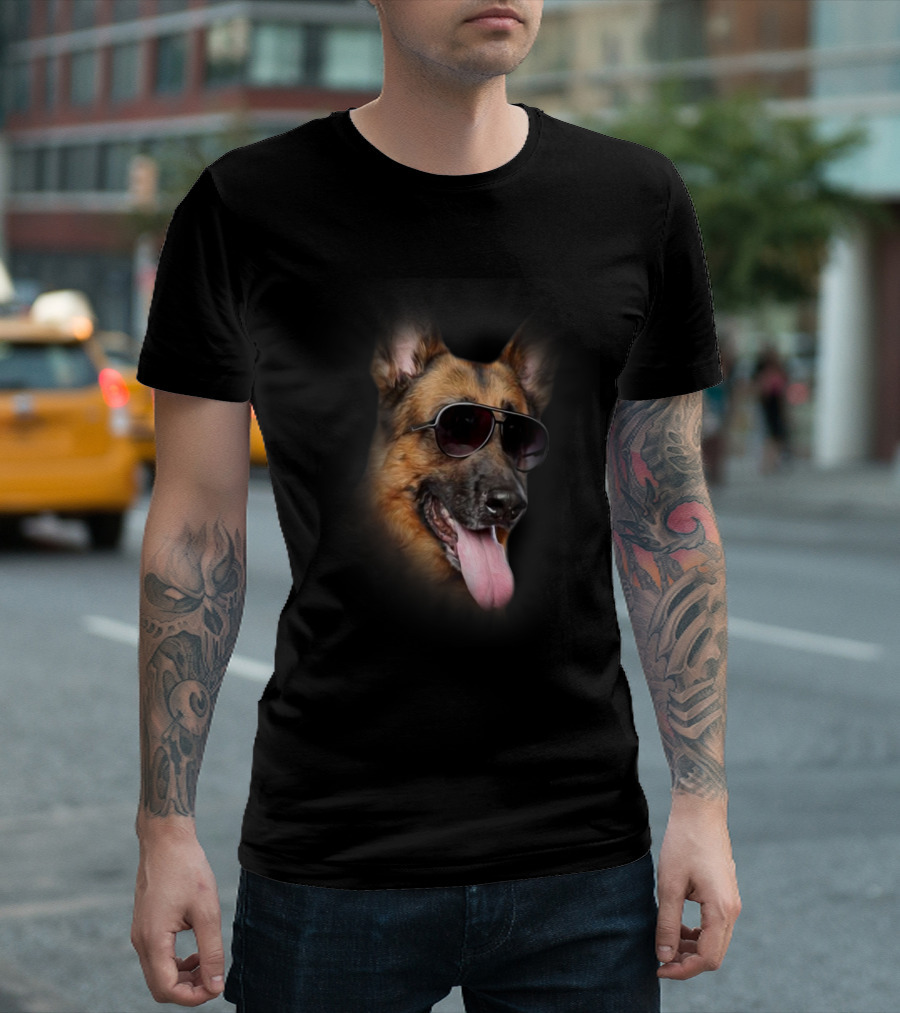 Cool German Shepherd Dog with Sunglasses Fun Expression T-Shirt
