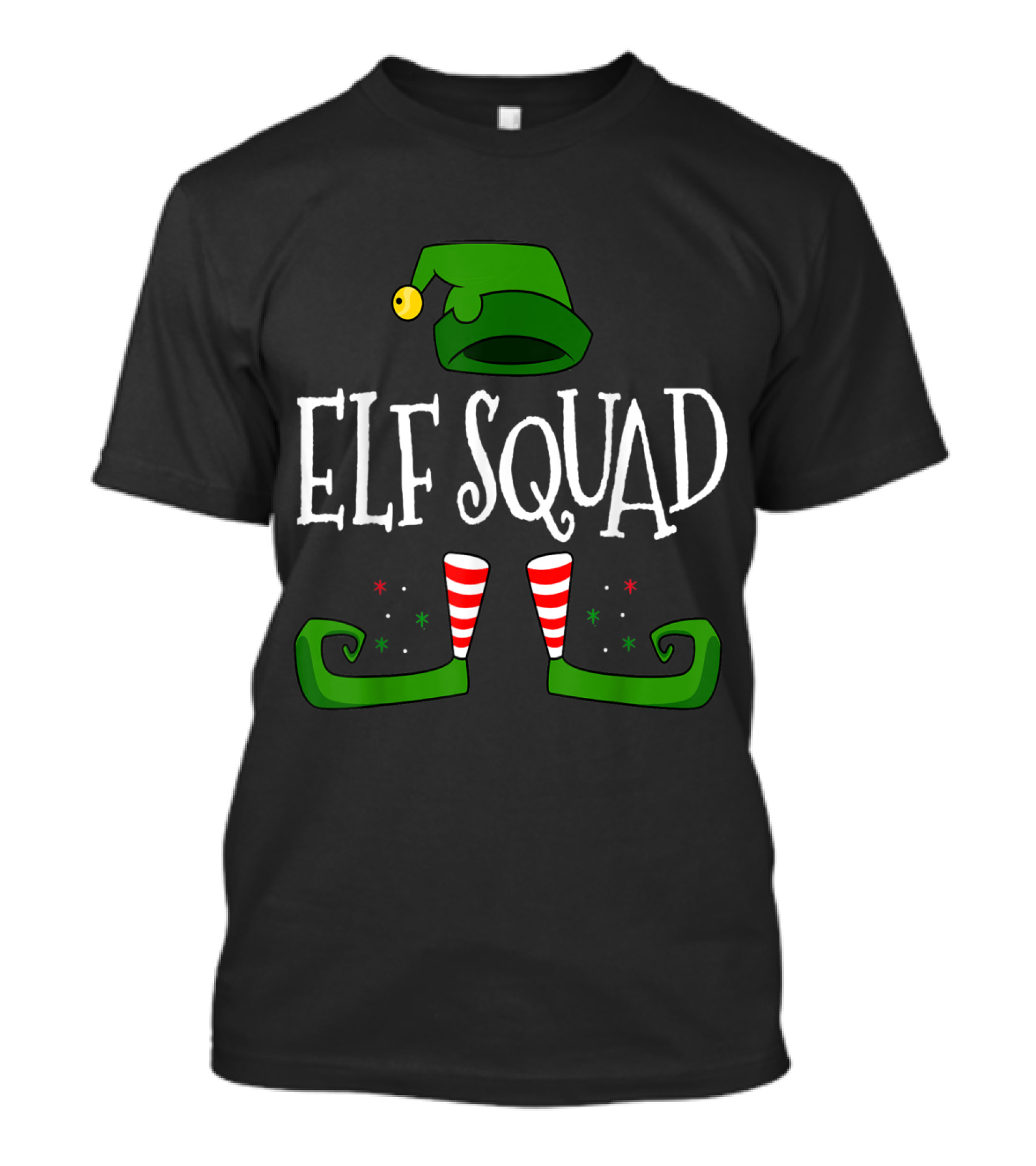 Elf Squad Christmas Funny Family Group Festive Hat And Striped Socks T-Shirt