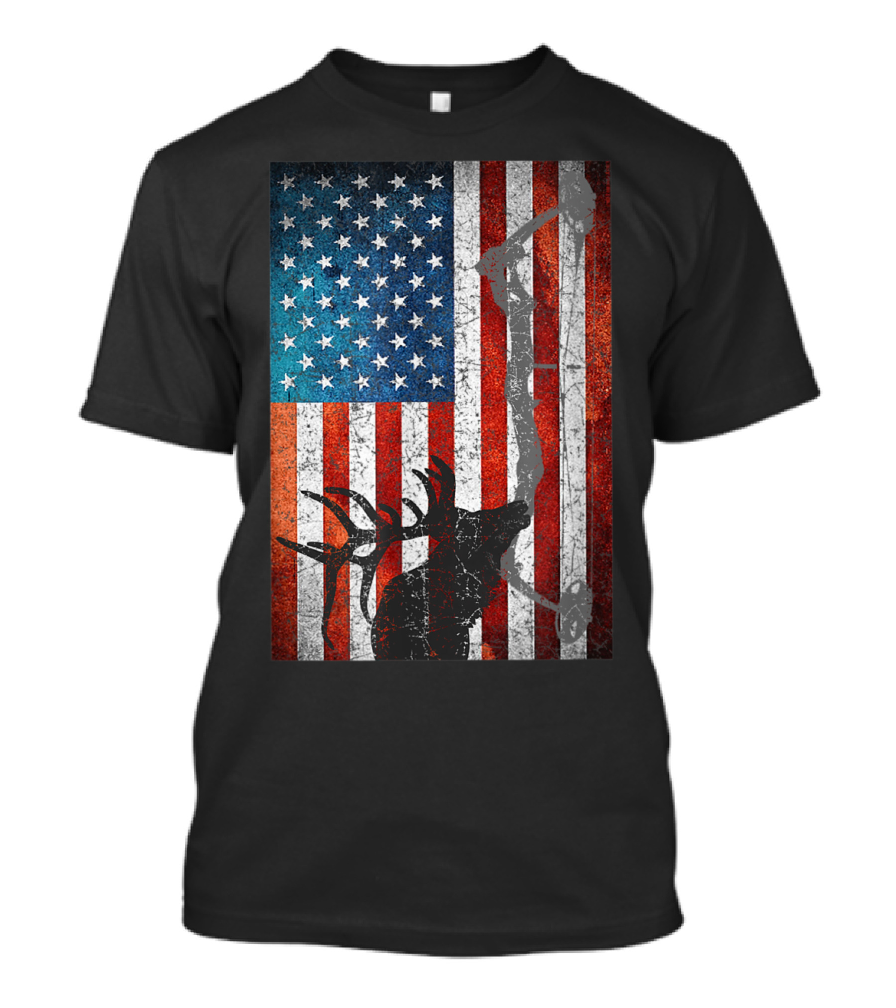 American Flag Elk Bow Hunting T-Shirt