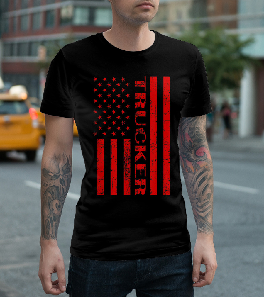 American Flag Trucker Red T-Shirt