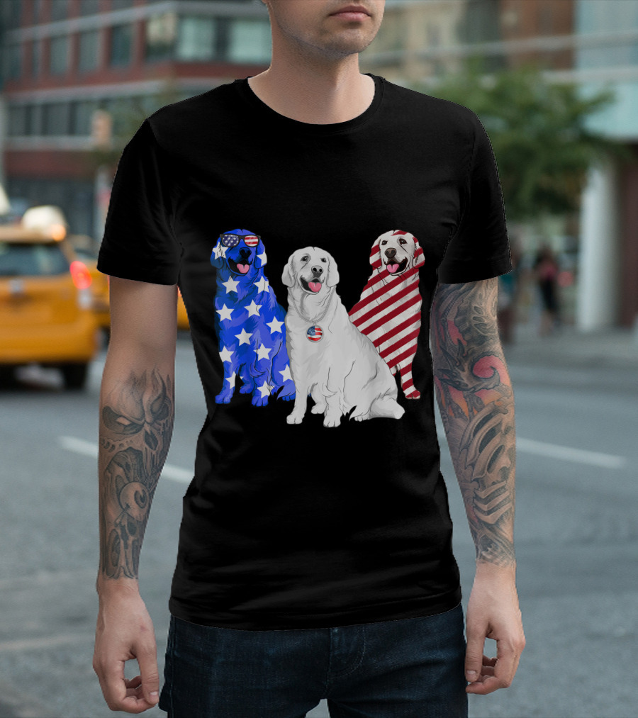 Patriotic American Flag USA Golden Retrievers 4th Of July T-Shirt
