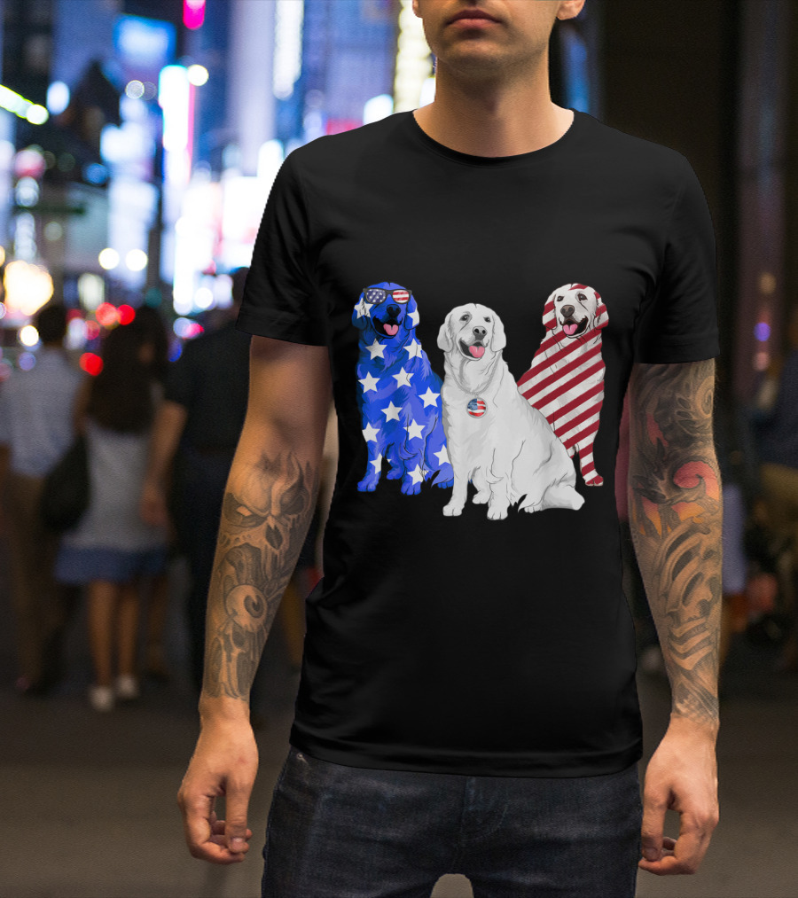 Patriotic American Flag USA Golden Retrievers 4th Of July T-Shirt