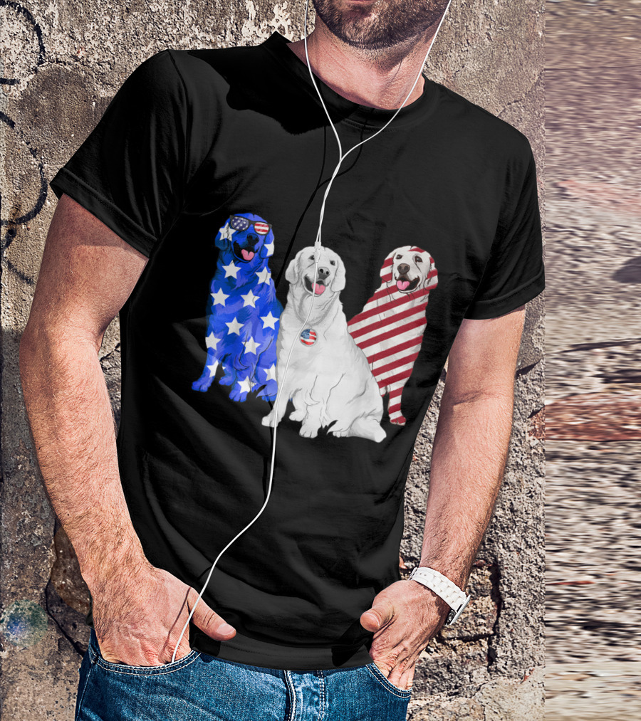 Patriotic American Flag USA Golden Retrievers 4th Of July T-Shirt