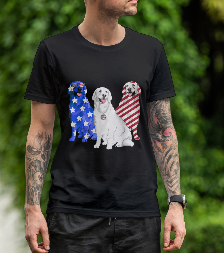 Patriotic American Flag USA Golden Retrievers 4th Of July T-Shirt