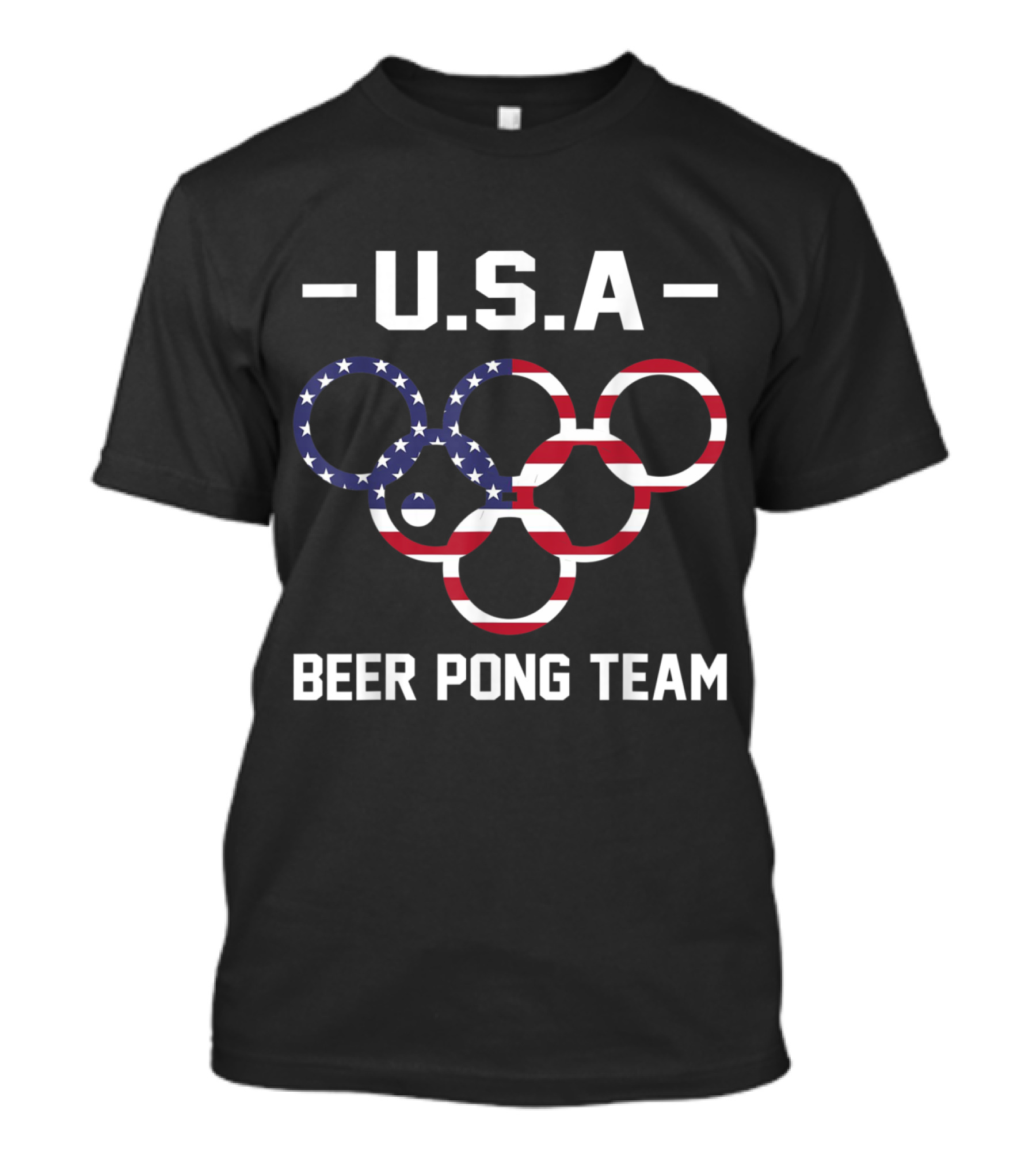 USA Beer Pong Team American Flag Olympic Rings T-Shirt