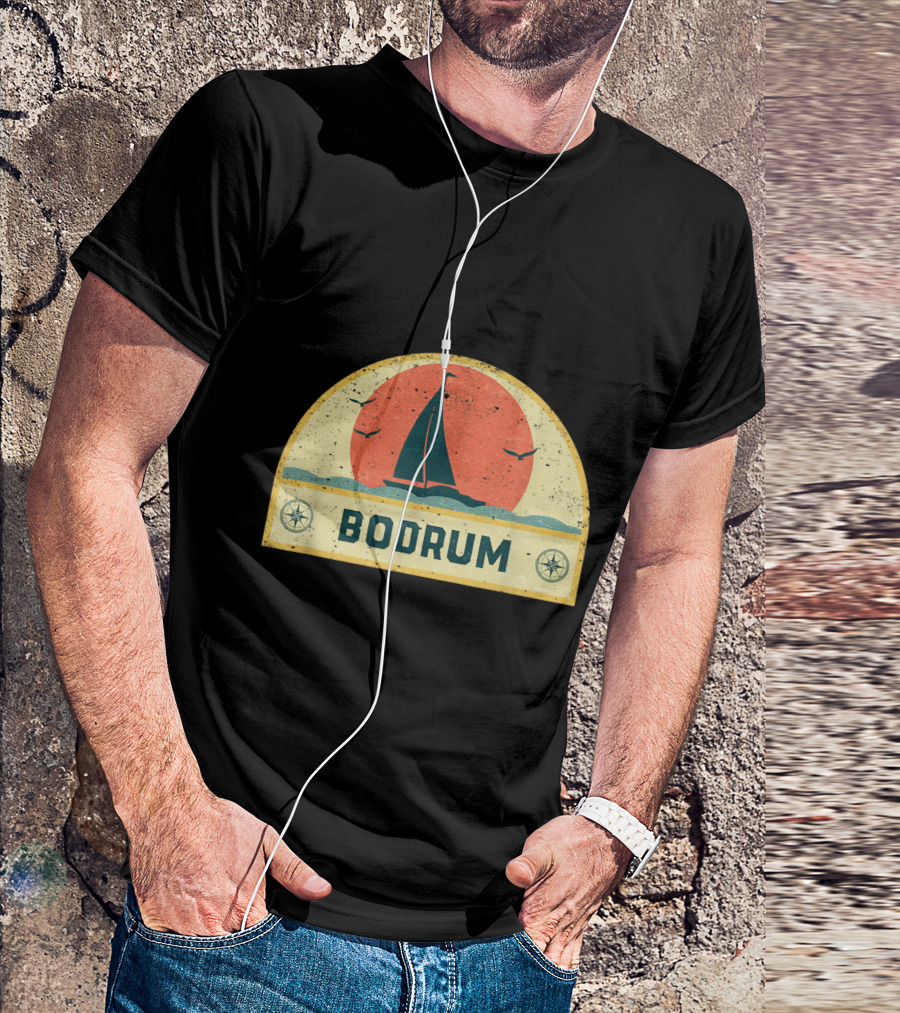 Vintage Bodrum Sailing Adventure With Sunset And Compass T-Shirt