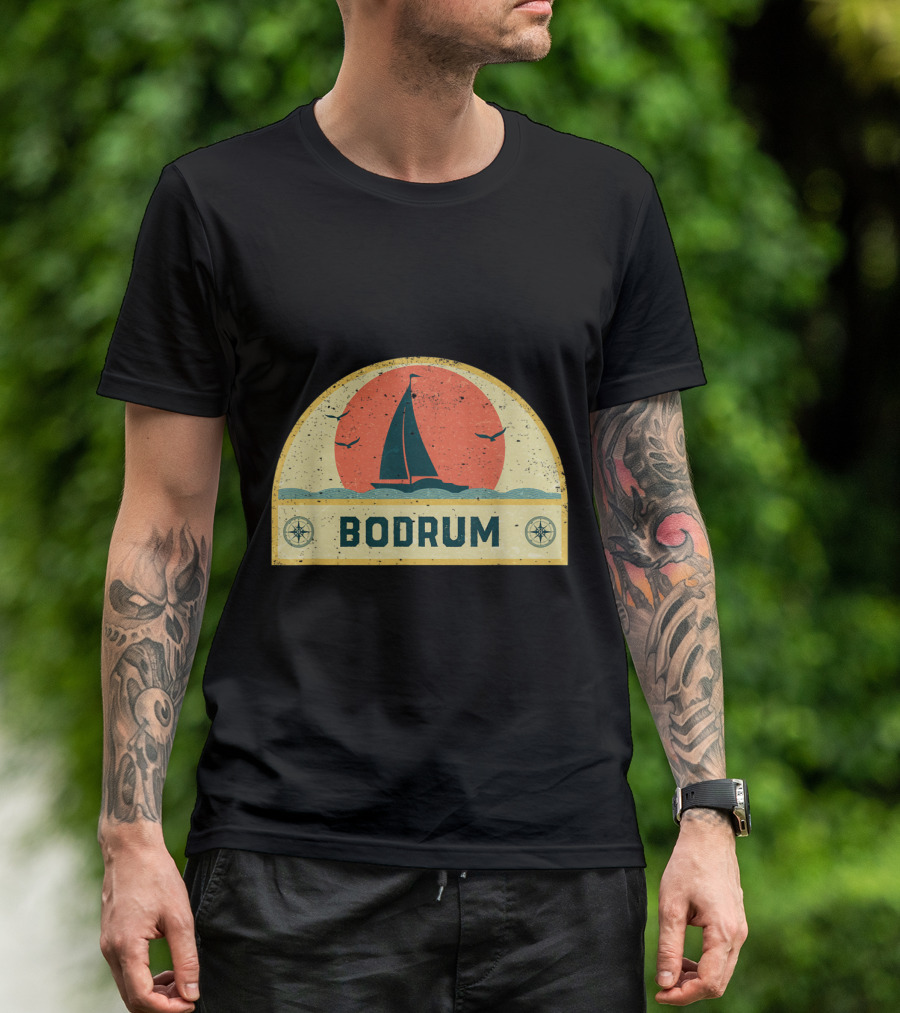 Vintage Bodrum Sailing Adventure With Sunset And Compass T-Shirt