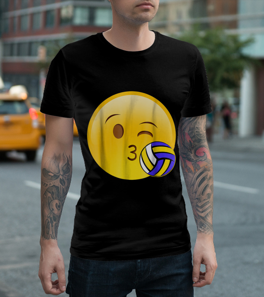 Winking Emoji Kiss With Volleyball Funny Cute Sport T-Shirt