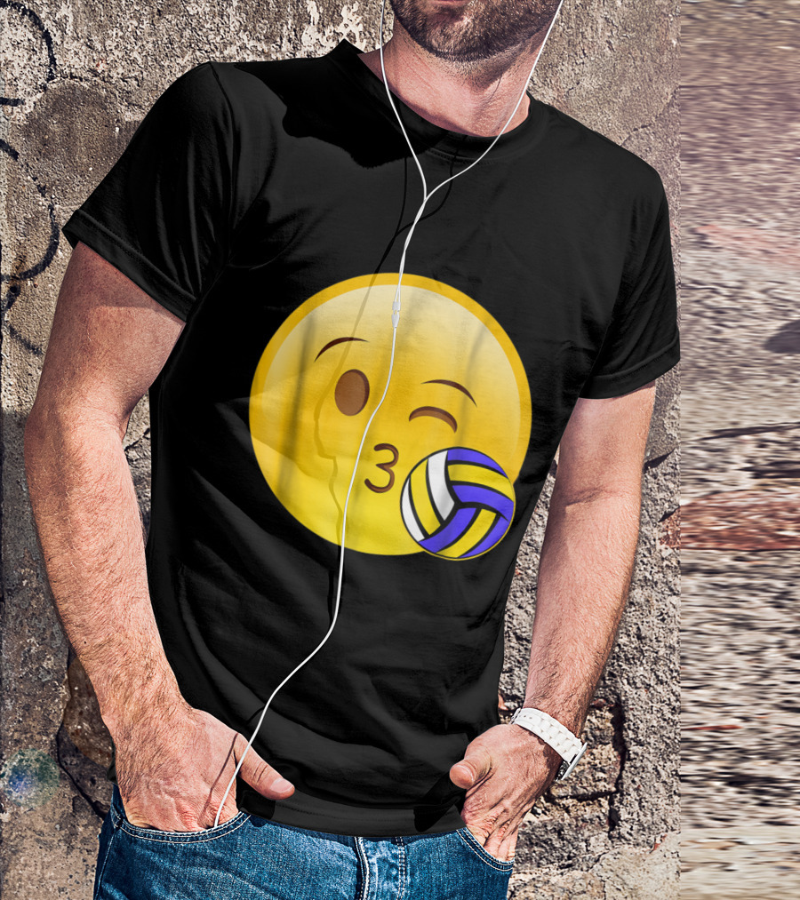 Winking Emoji Kiss With Volleyball Funny Cute Sport T-Shirt