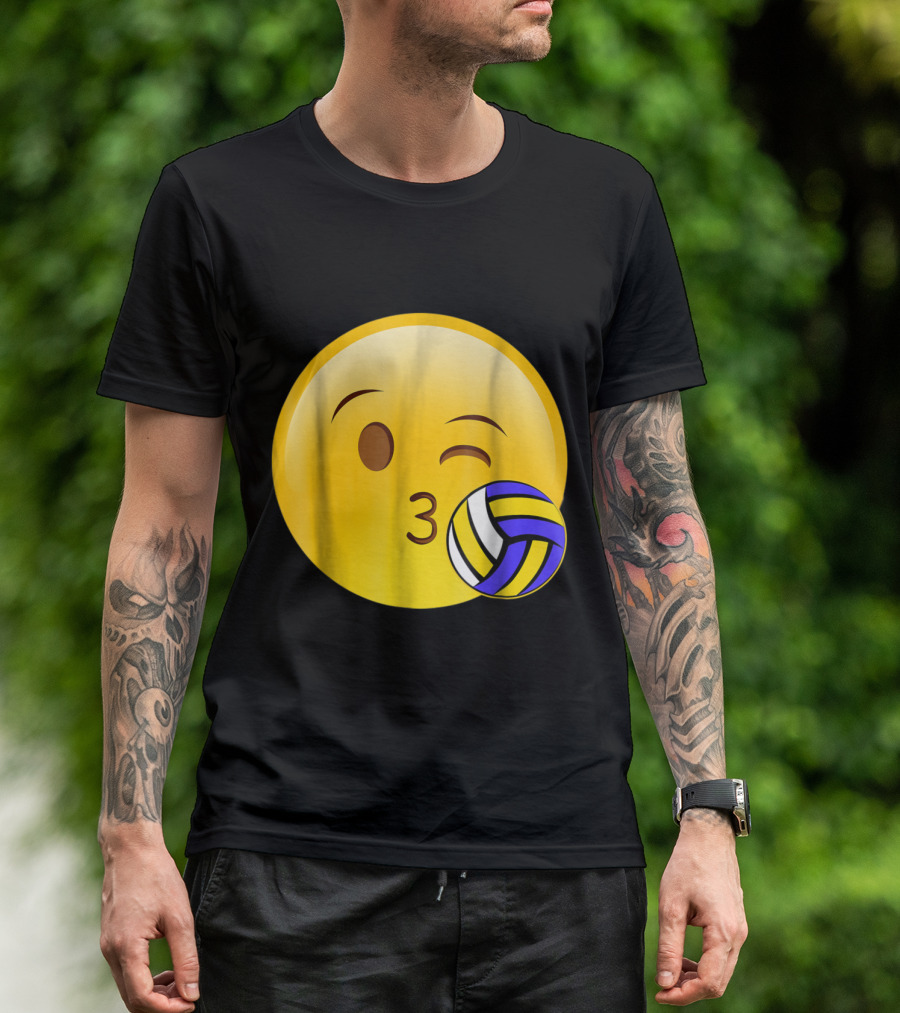 Winking Emoji Kiss With Volleyball Funny Cute Sport T-Shirt