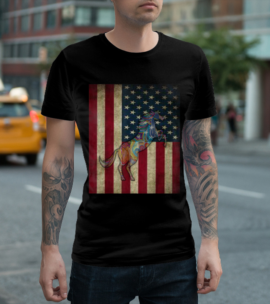 Vintage American Flag with Psychedelic Horse T-Shirt