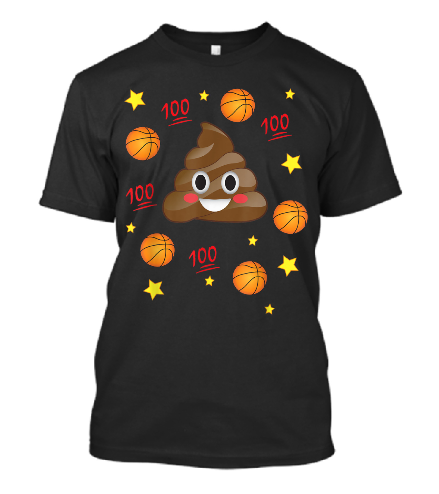Poop Emoji With Smiley Face Basketball Stars And 100 Marks T-Shirt
