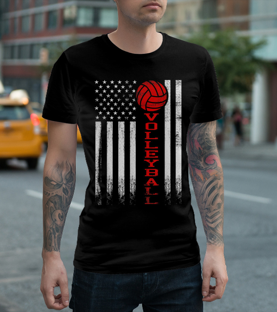 American Flag Volleyball Red Graphic Design For Girls Multicolor T-Shirt