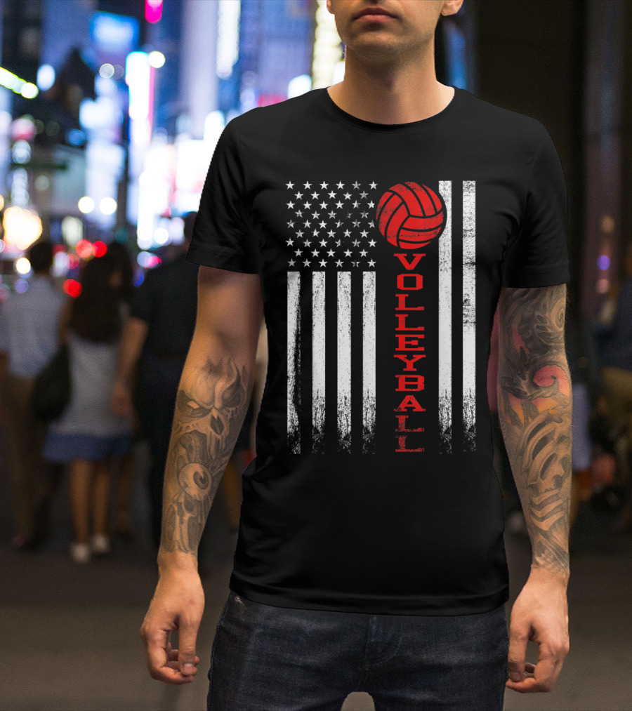 American Flag Volleyball Red Graphic Design For Girls Multicolor T-Shirt