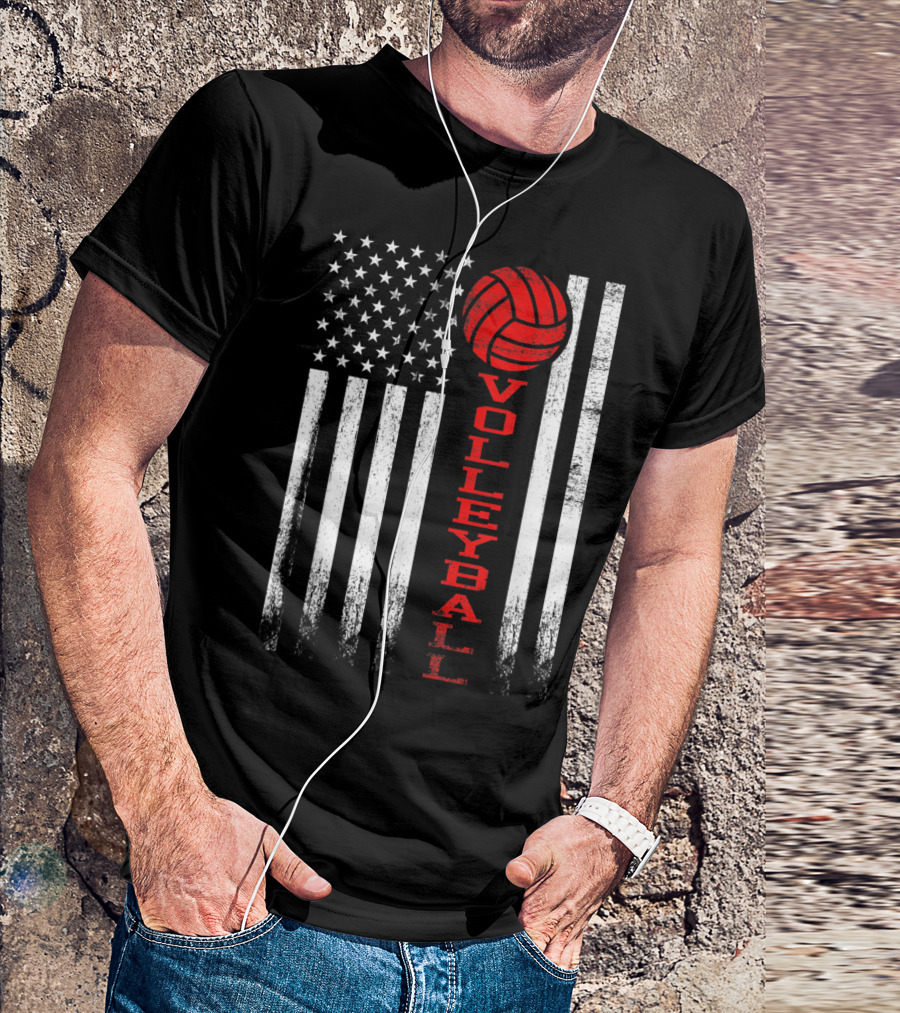 American Flag Volleyball Red Graphic Design For Girls Multicolor T-Shirt