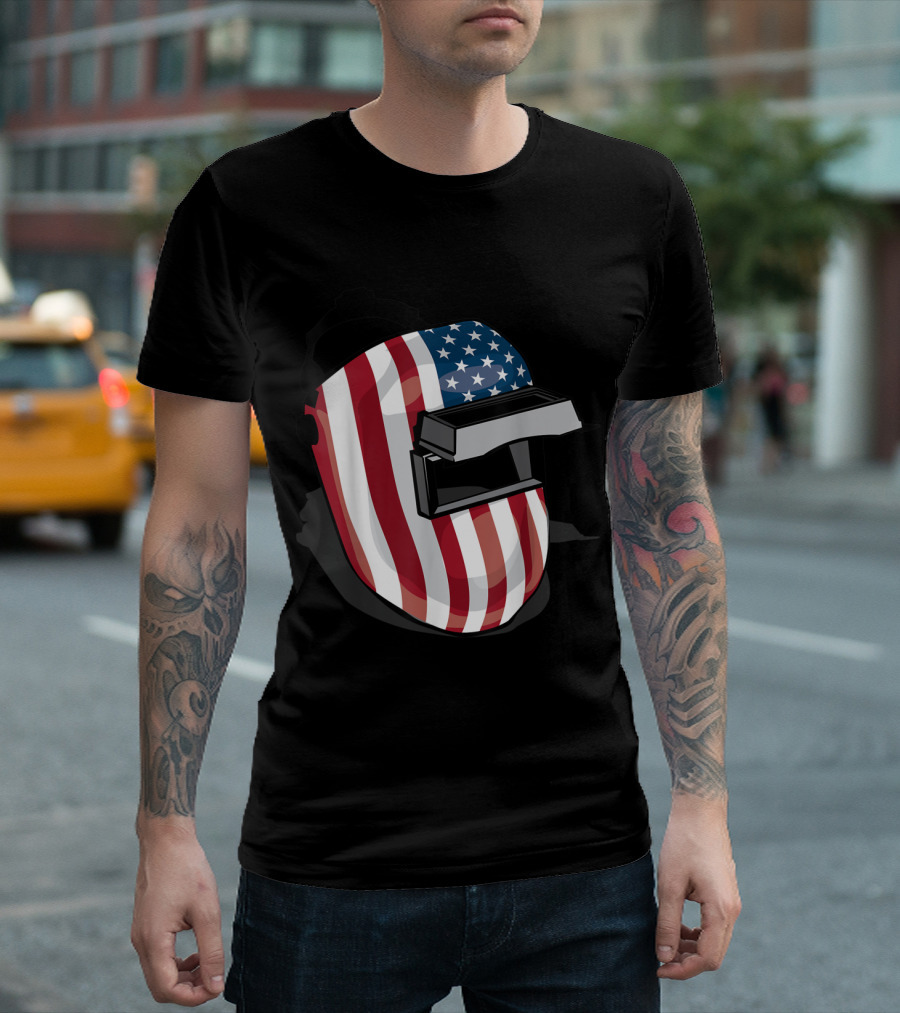 American Flag Pattern Welding Helmet T-Shirt