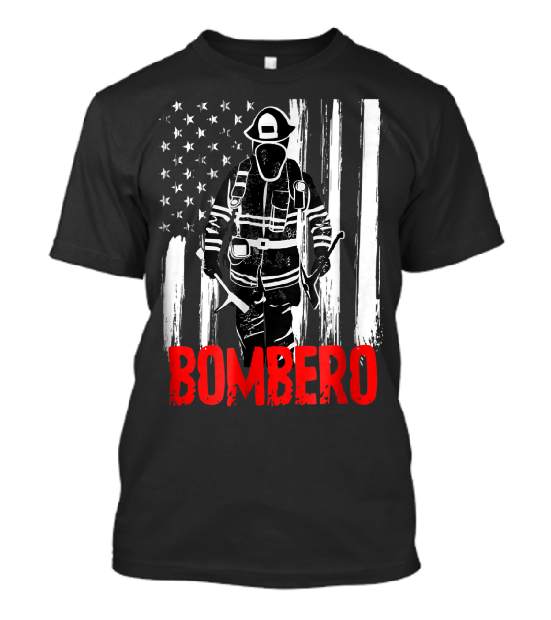 Bombero Hispanic Firefighter Silhouette With Distressed American Flag Background T-Shirt