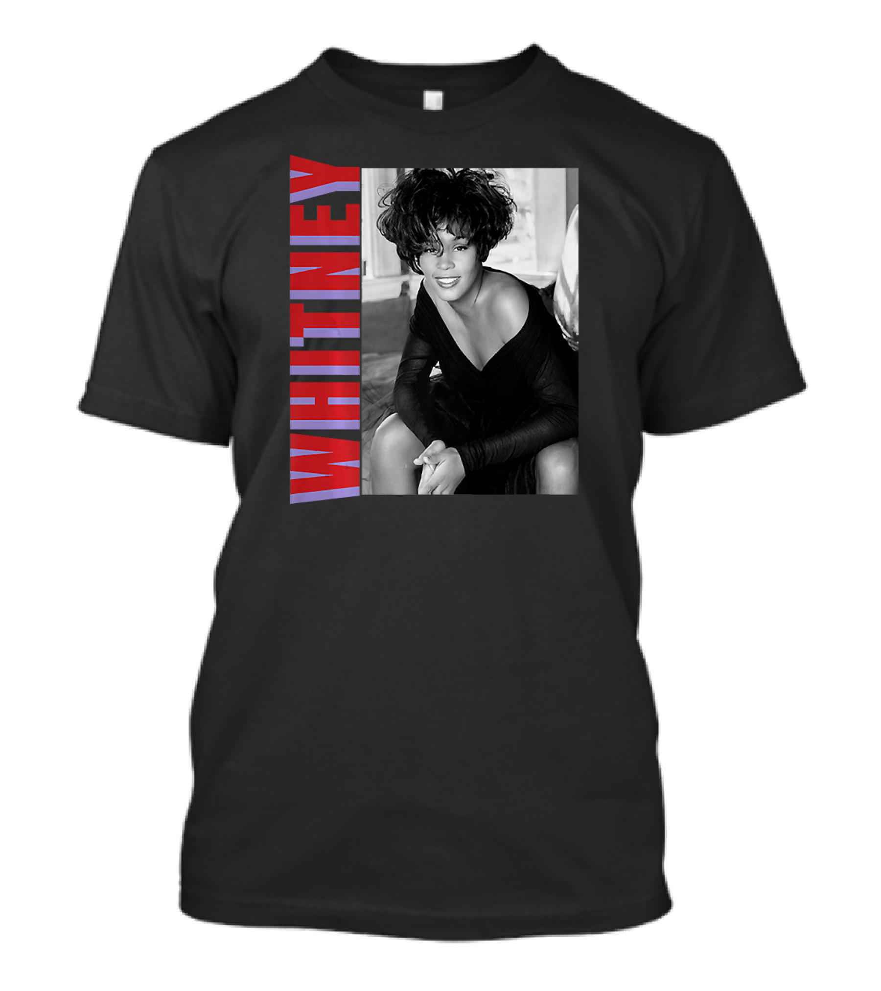 Whitney Classic Photo Bold Red Blue Text Monochrome T-Shirt