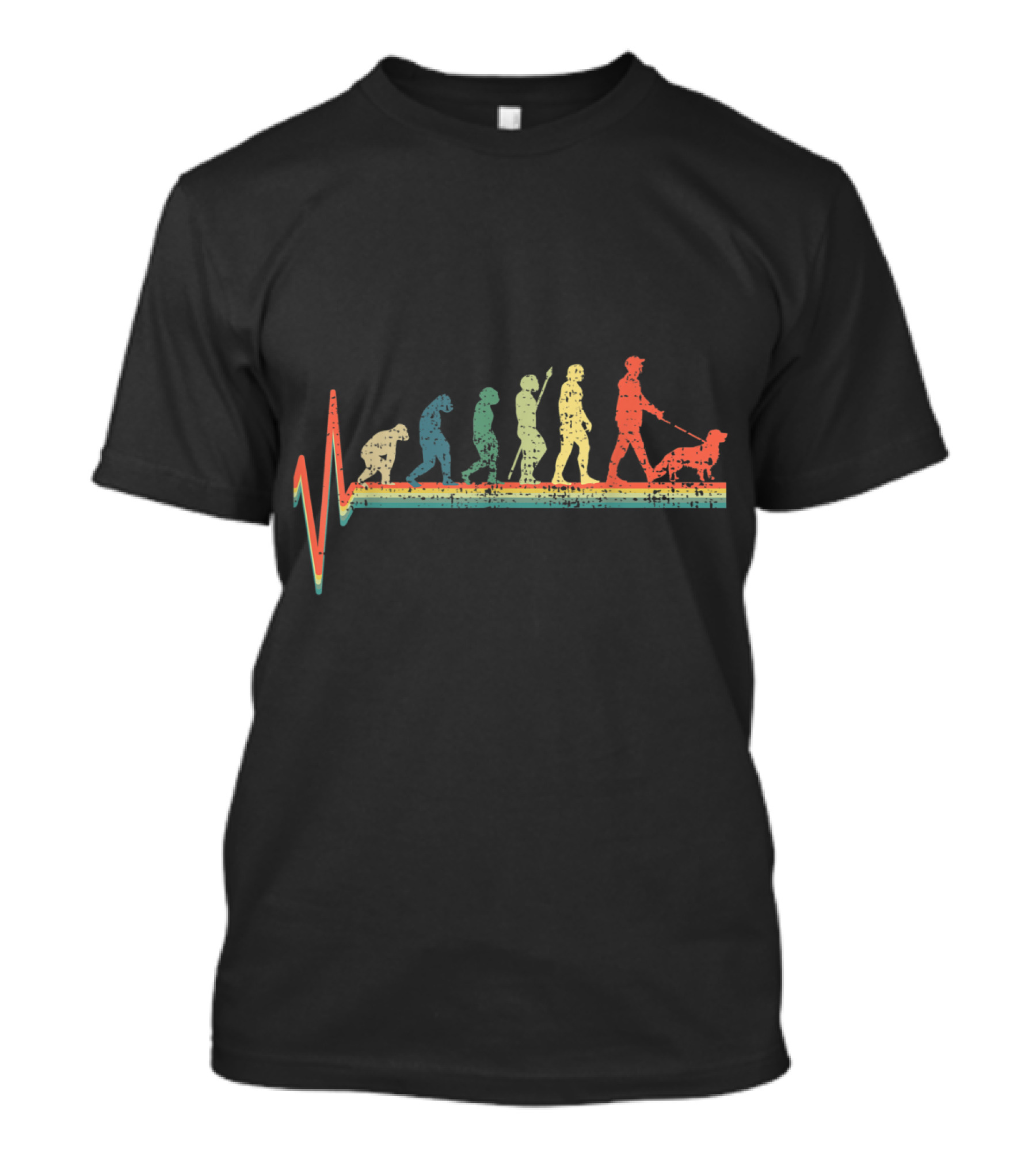 Golden Retriever Evolution Heartbeat With Walking Dog And Human T-Shirt