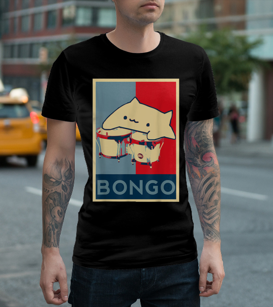 Bongo Cat Poster Style Playing Drums in Hope Colors T-Shirt