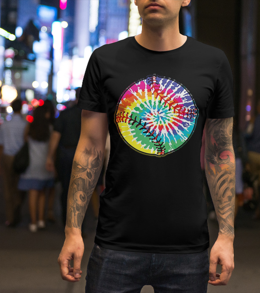 Tie Dye Colorful Baseball Softball Spiral T-Shirt