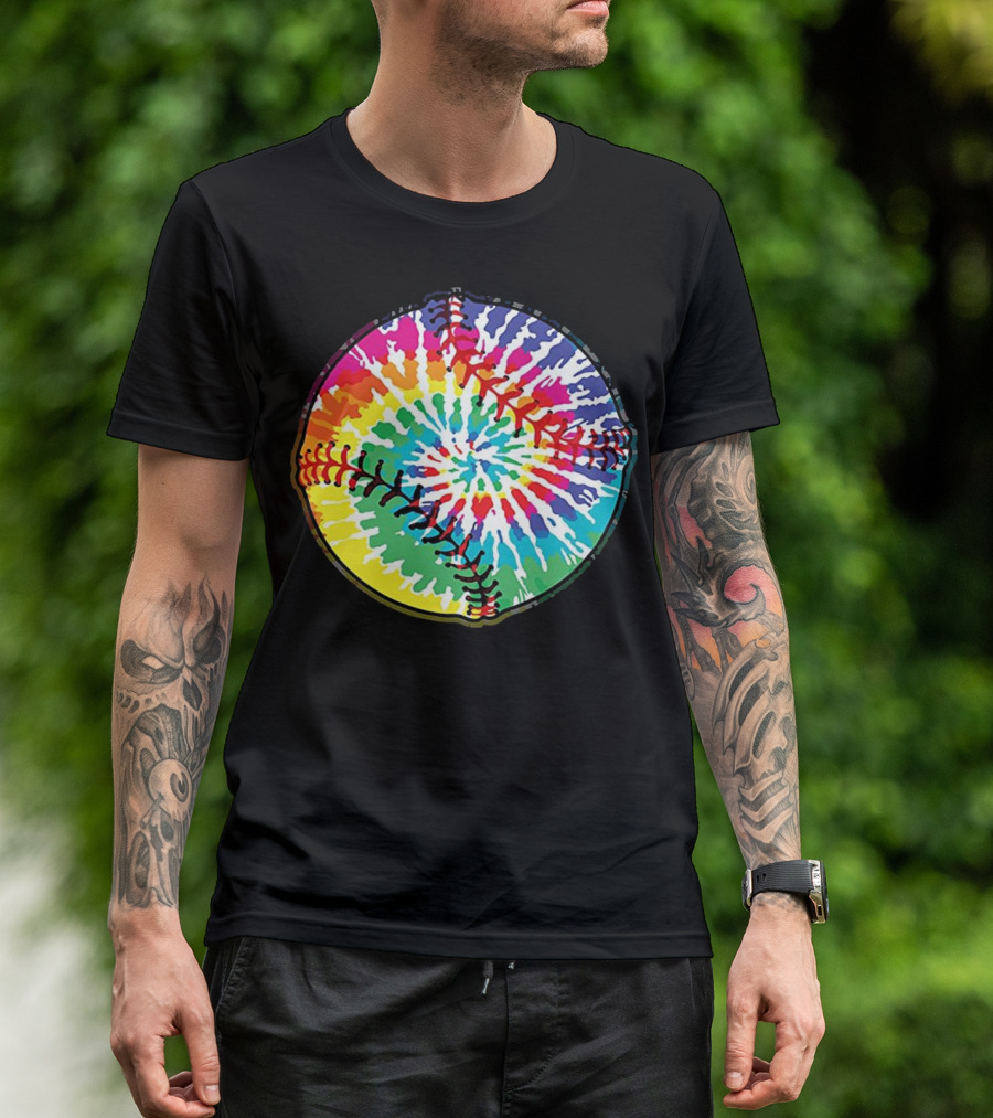 Tie Dye Colorful Baseball Softball Spiral T-Shirt