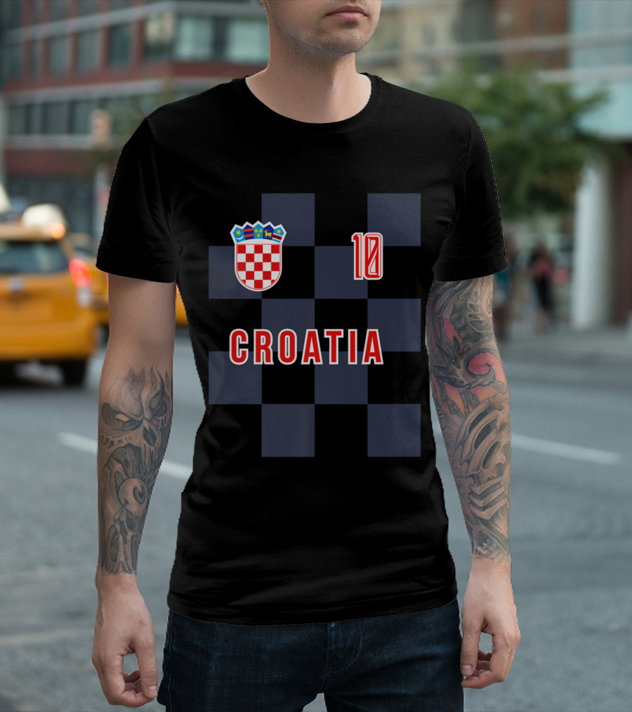 Croatia Soccer Checkered Pattern Jersey Number 10 T-Shirt
