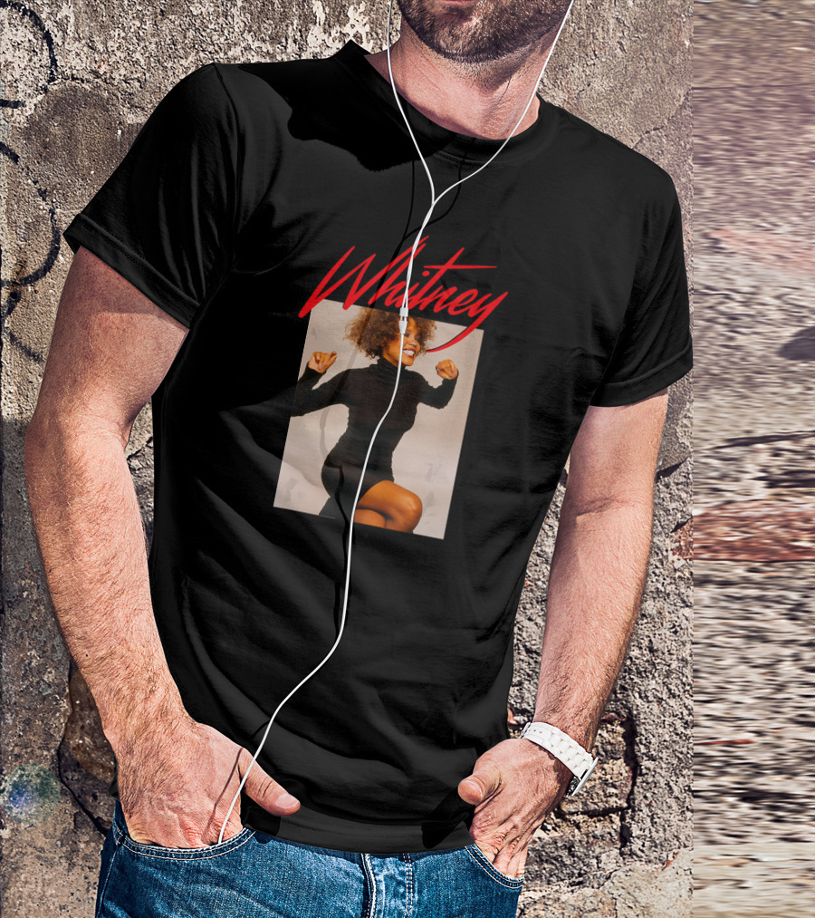 Whitney Houston Vibrant Pose With Red Signature T-Shirt