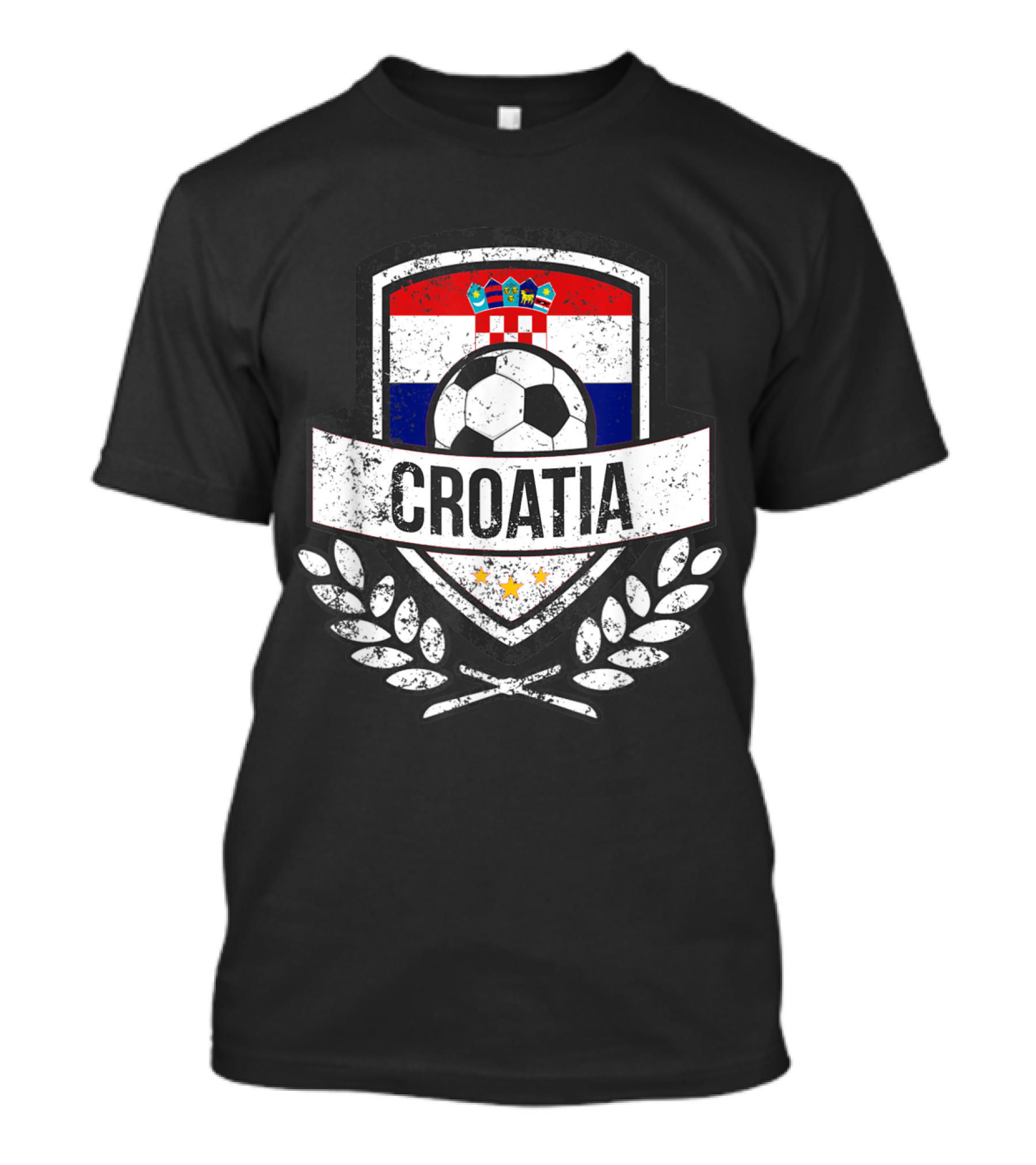 Croatia Flag Emblem Soccer Crest With Football And Laurel Elements T-Shirt