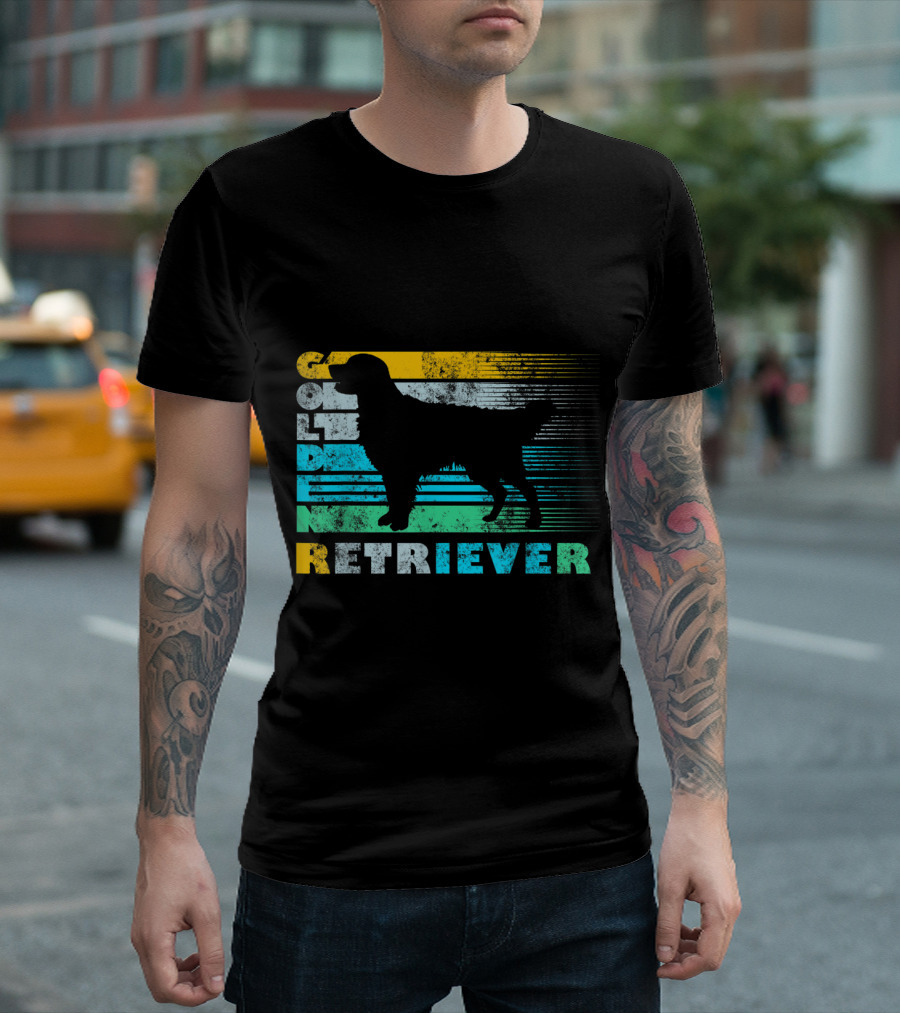 Golden Retriever Retro Striped T-Shirt