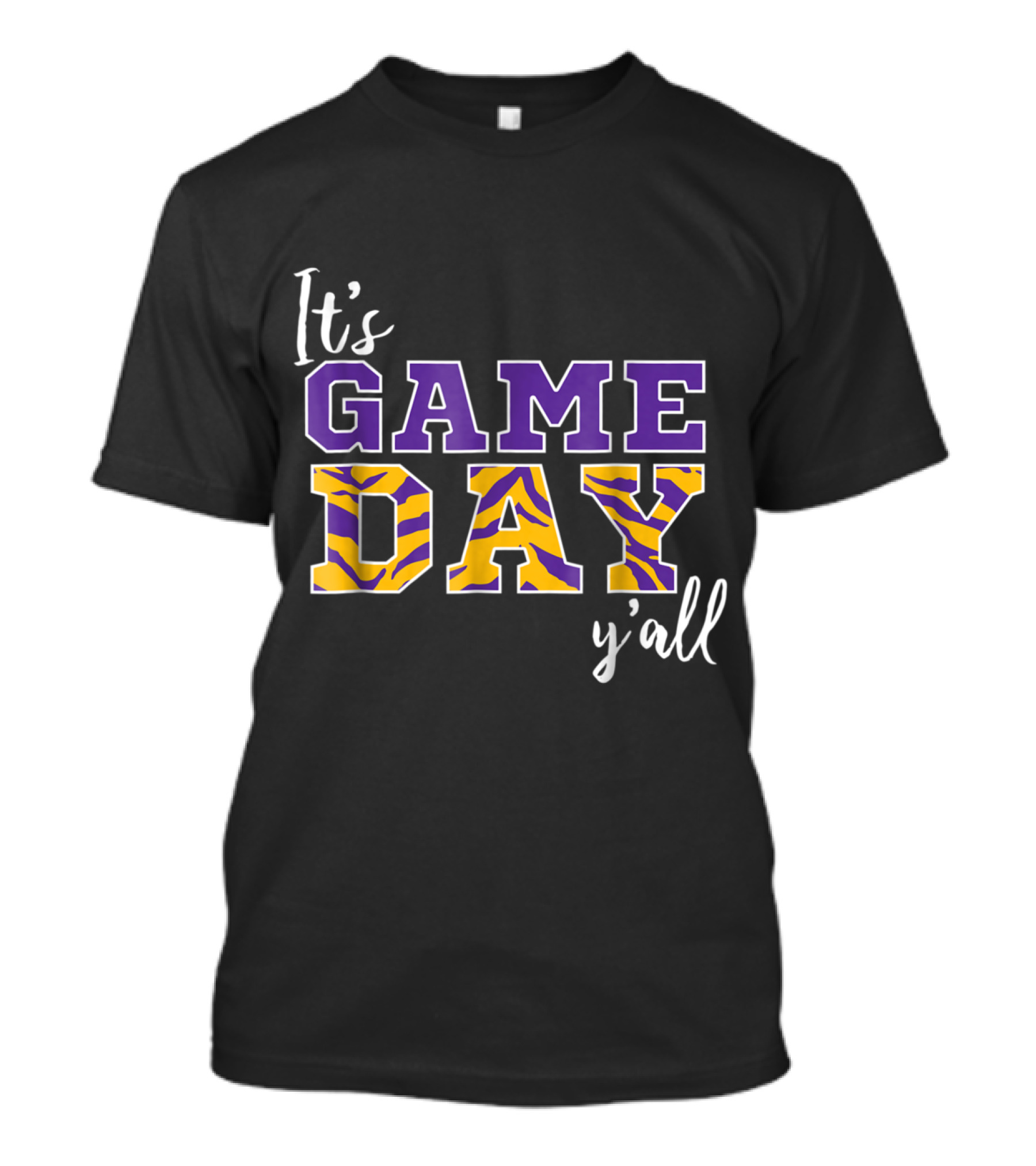 It's Game Day Y'all Purple And Tiger Stripe Letters T-Shirt