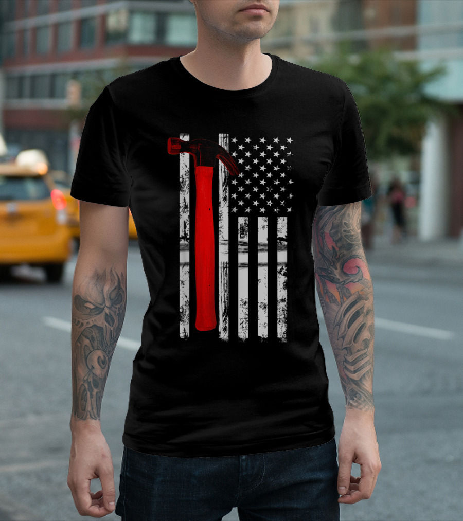 Worn American Flag with Red Hammer T-Shirt