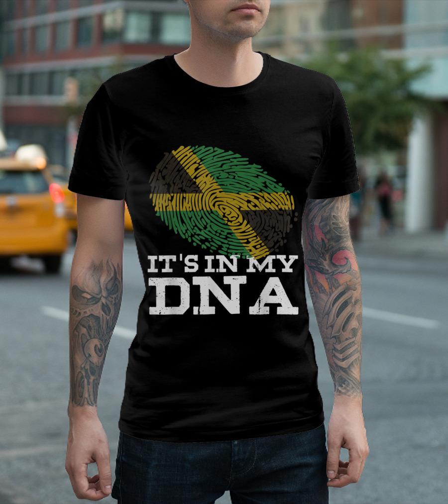 Jamaican DNA Flag Fingerprint Design Jamaican Pride in My DNA T-Shirt
