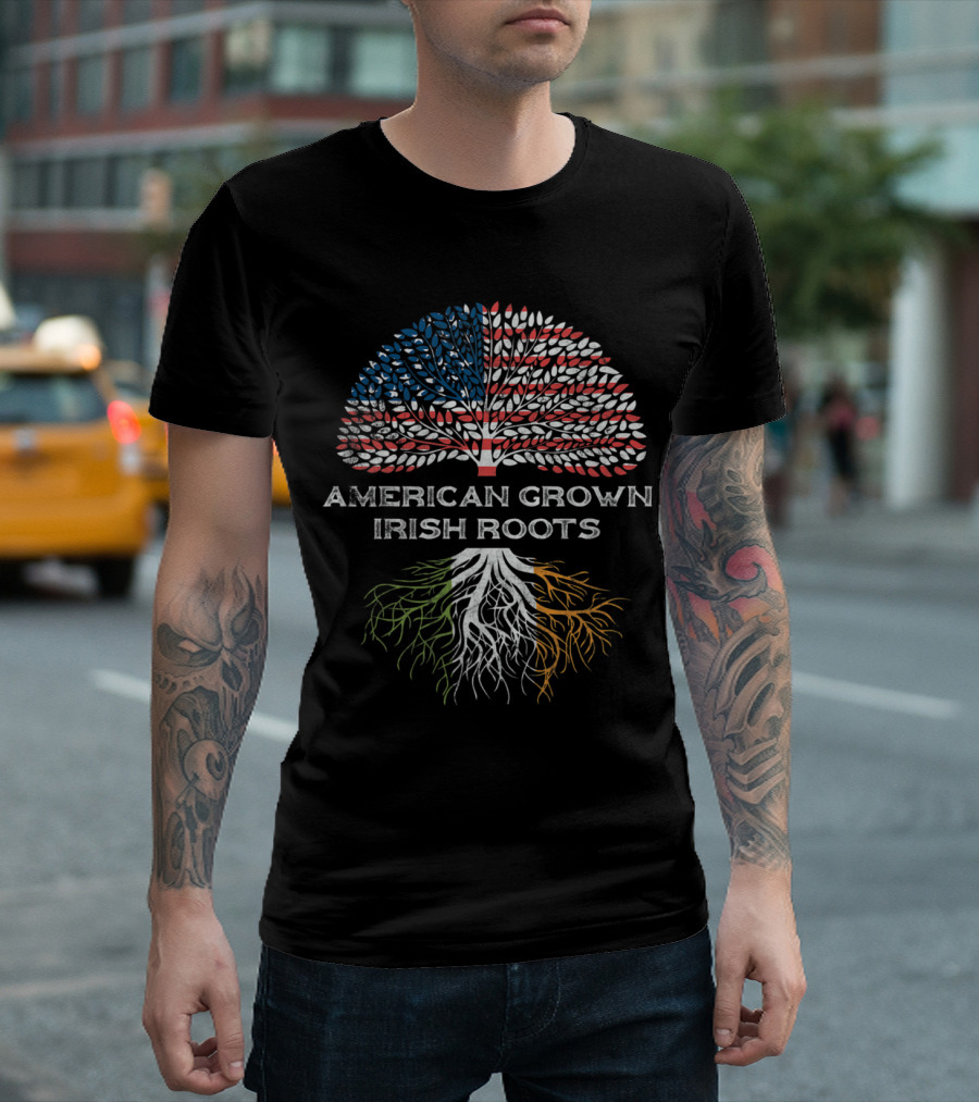 American Grown Irish Roots USA Flag Tree Irish Flag Roots T-Shirt