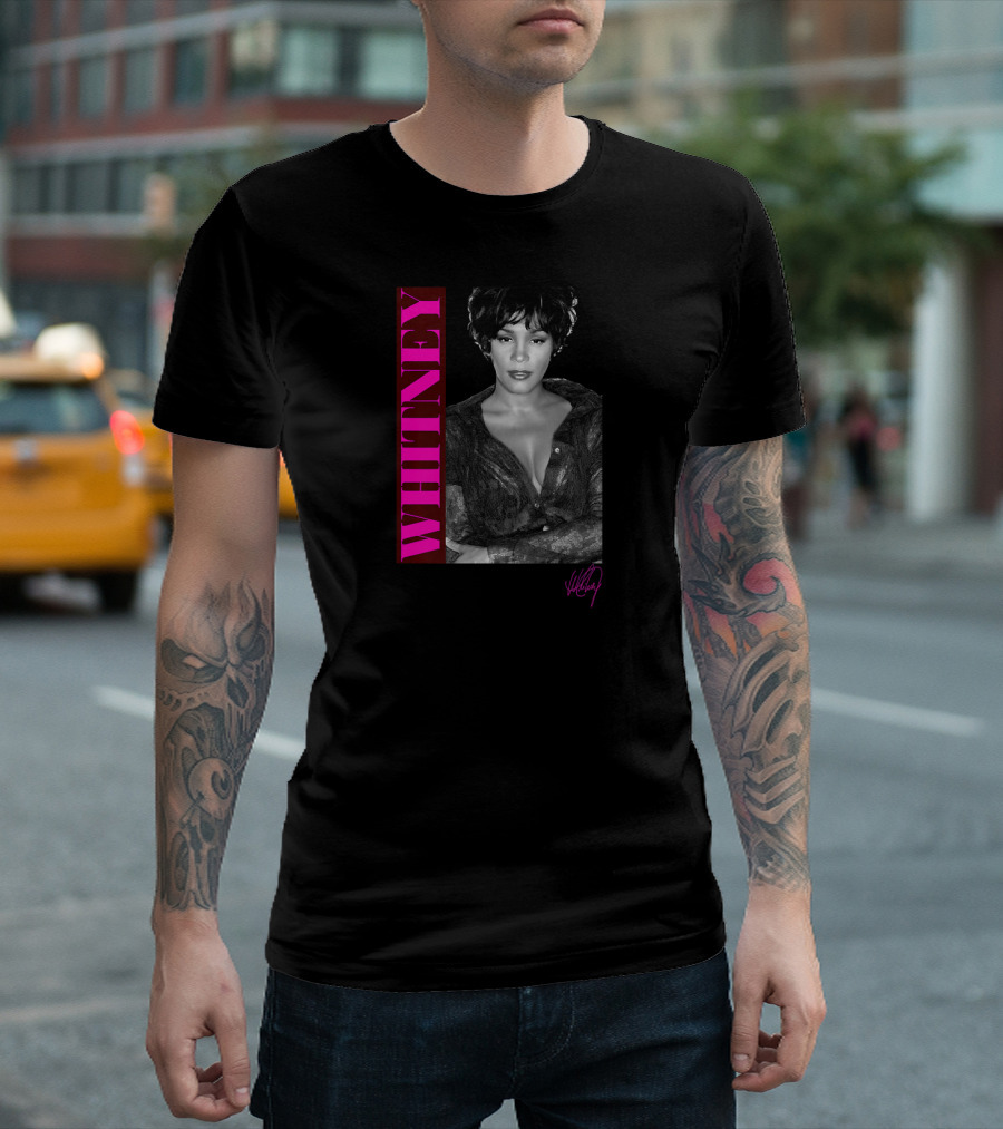 Whitney Signature and Vertical Hot Pink Name T-Shirt