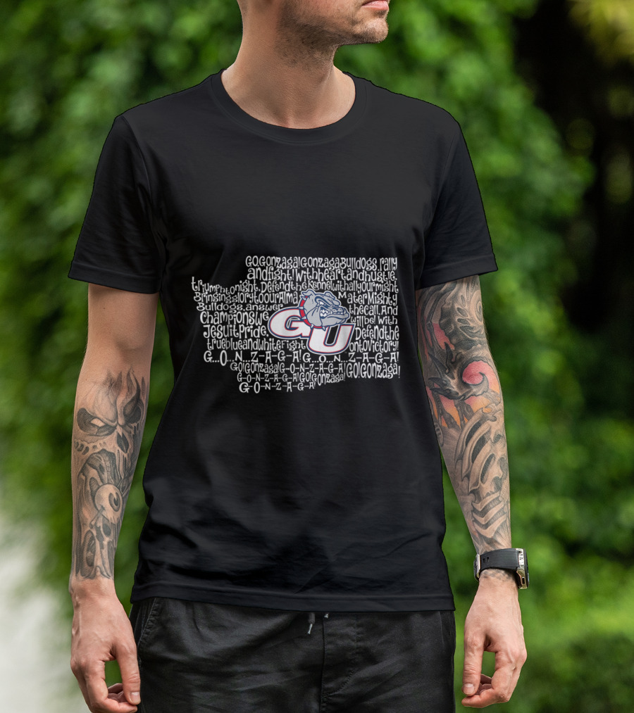 Gonzaga Bulldogs Rally With Heart And Hustle GU Logo Jesuit Pride Chant T-Shirt