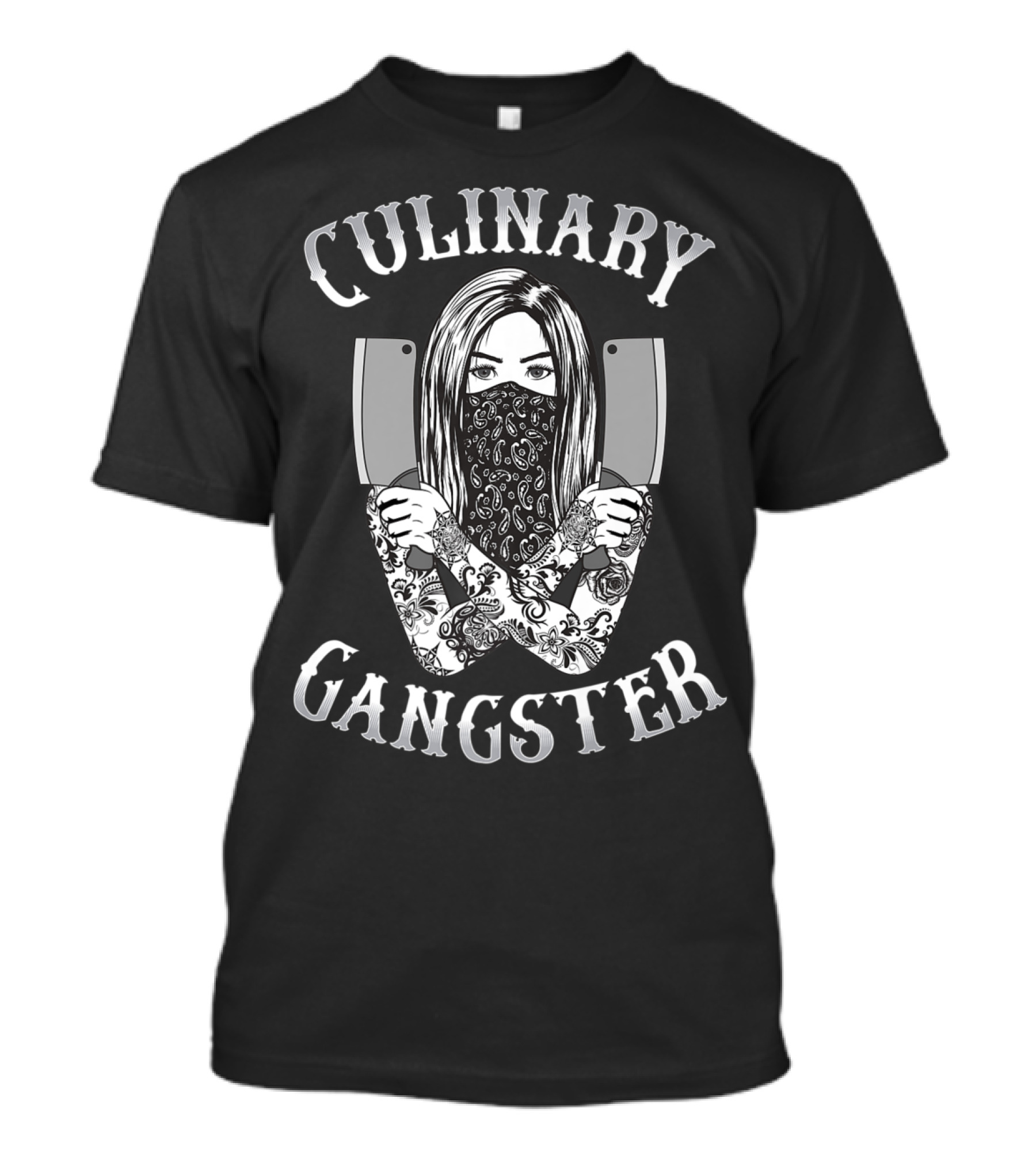 Culinary Gangster Tattooed Chef With Cleavers Bandana T-Shirt