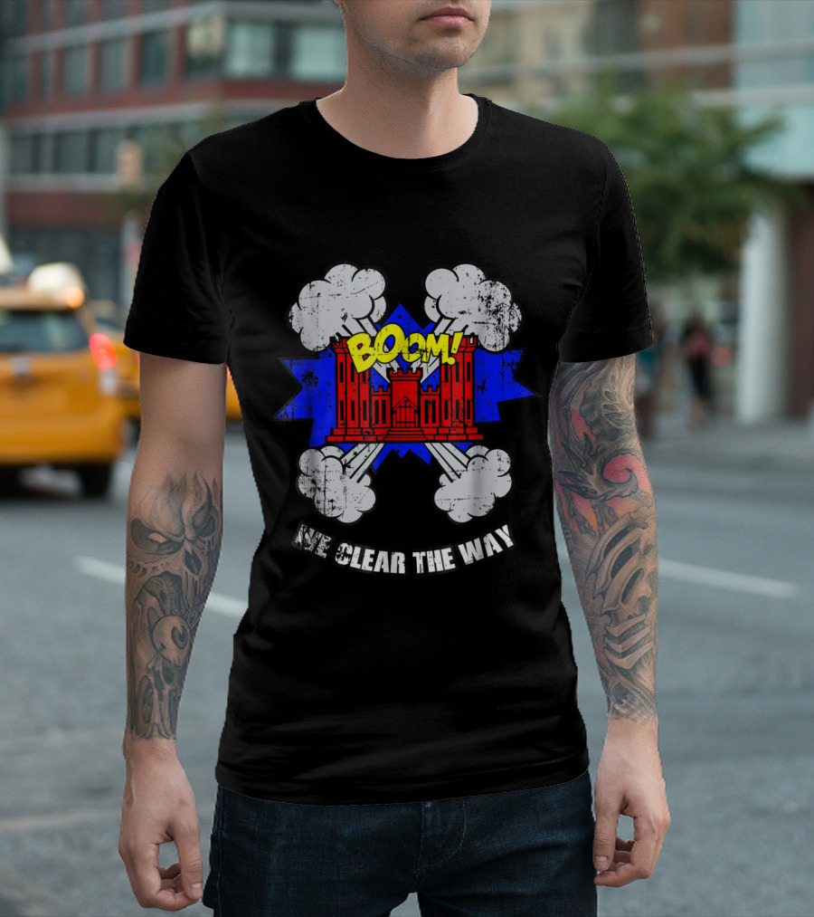 BOOM Explosive Castle Graphic We Clear The Way Bold Text Clouds T-Shirt