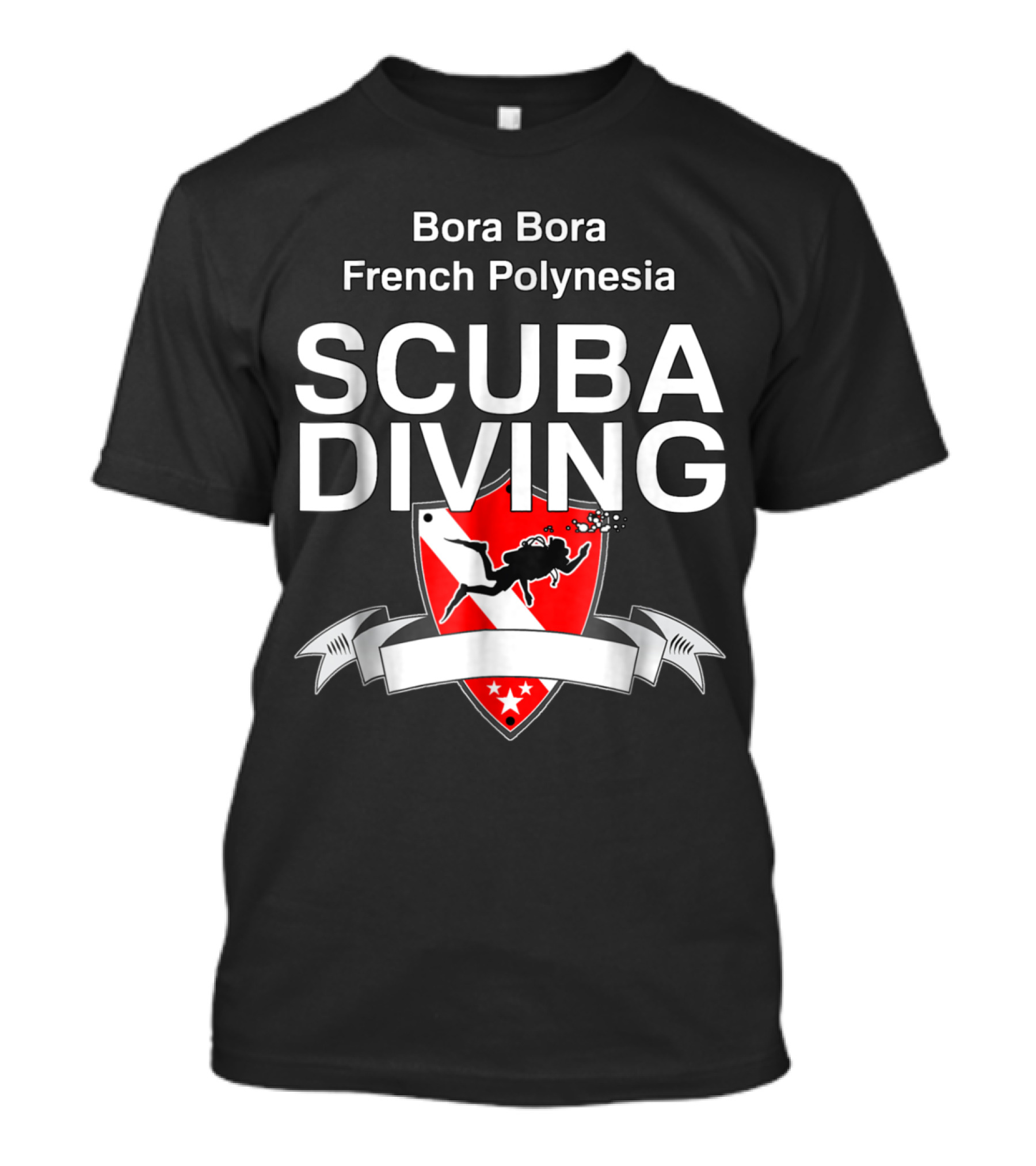 Bora Bora French Polynesia Scuba Diving Red Shield With Diver T-Shirt