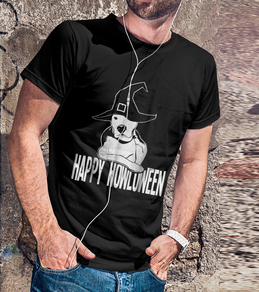 Happy Howloween Pitbull With Witch Hat Halloween T-Shirt
