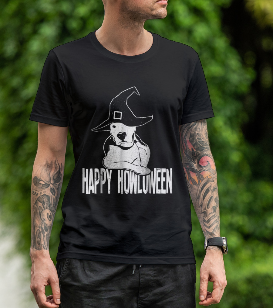 Happy Howloween Pitbull With Witch Hat Halloween T-Shirt