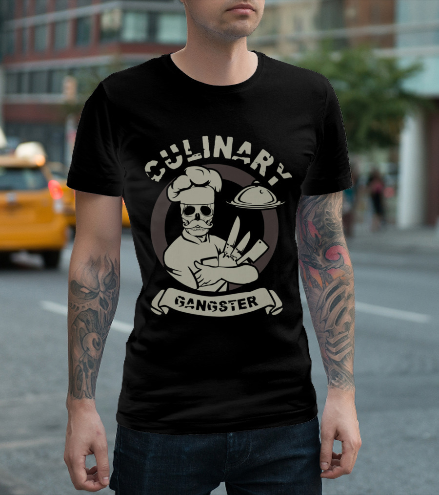 Culinary Gangster Chef Skull With Knives BBQ Cooking Guru T-Shirt