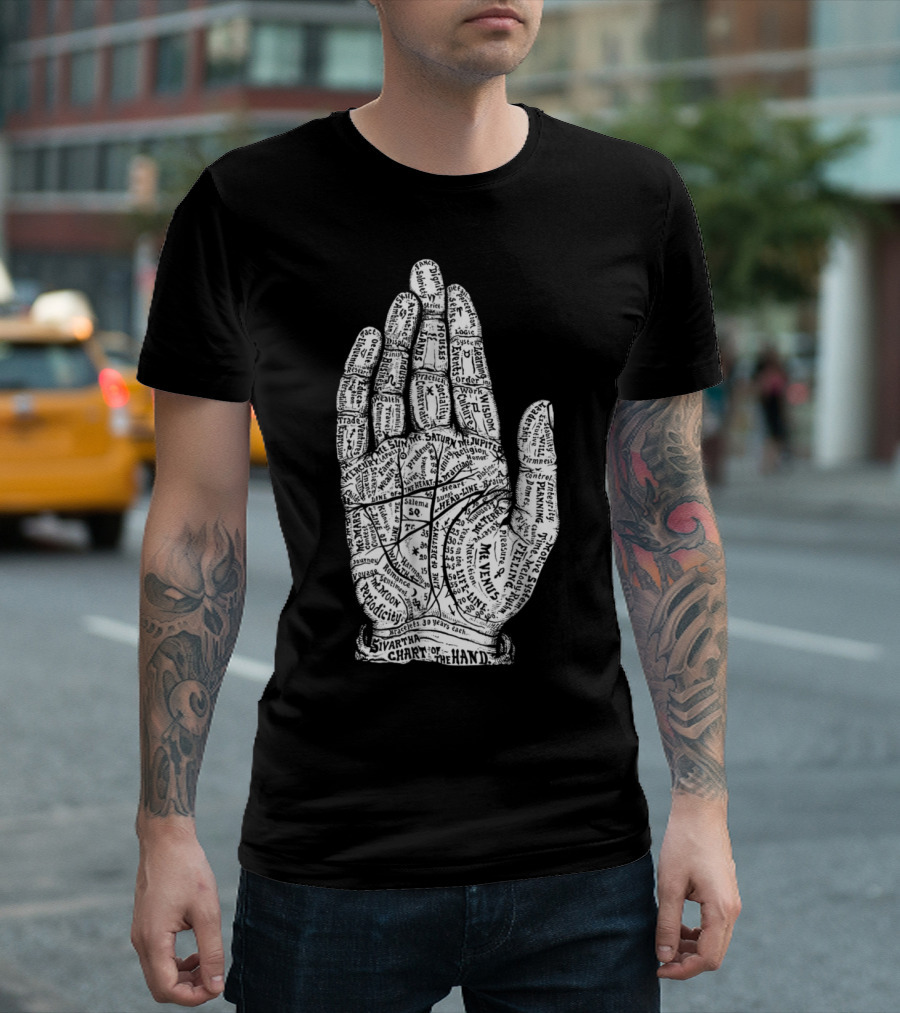 Goth Punk Witch Hex Palmistry Hand Reading Chart Saturn Jupiter Fate Venus Fortune T-Shirt