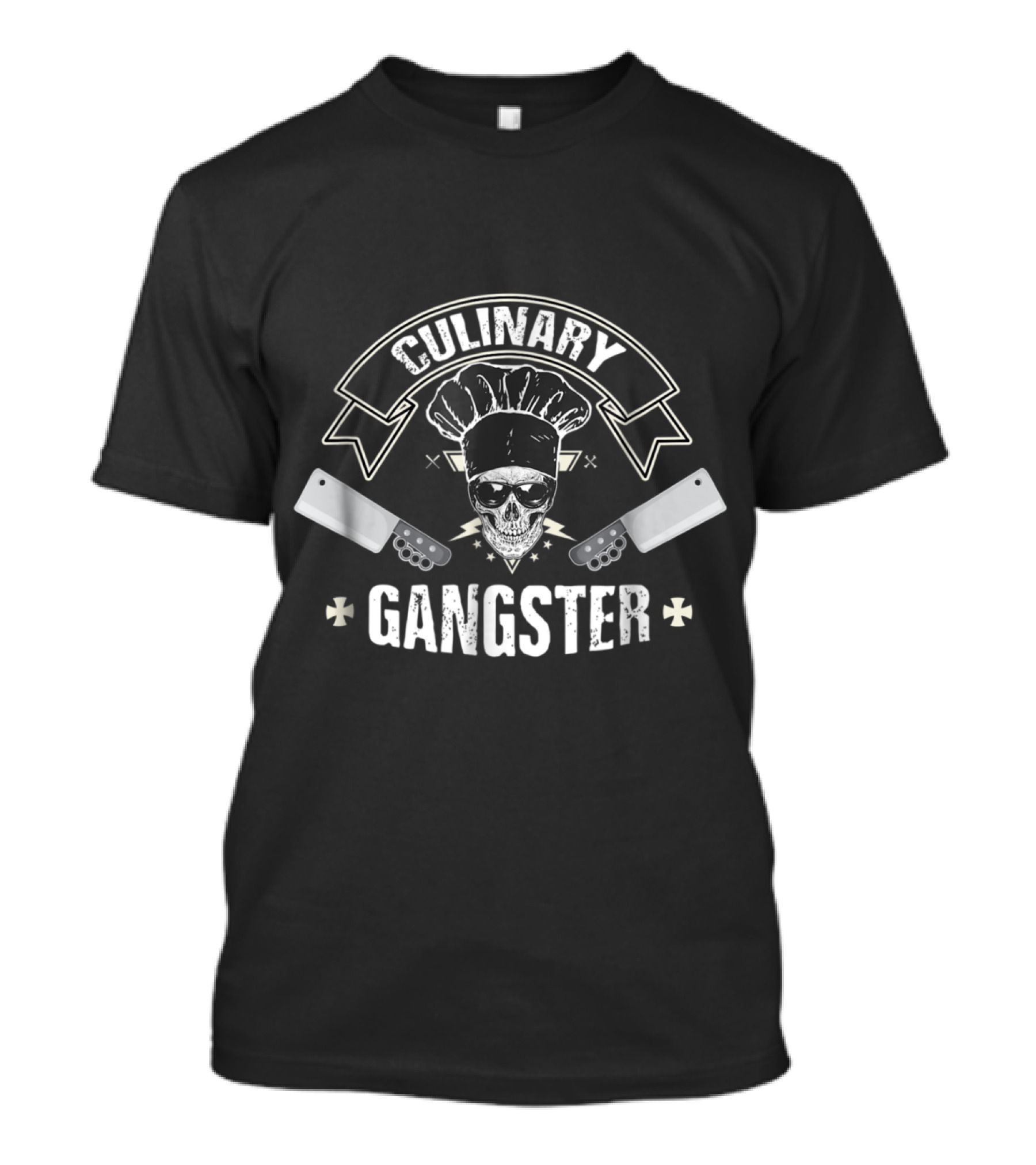 Culinary Gangster Skull Chef Hat Crossed Cleavers T-Shirt