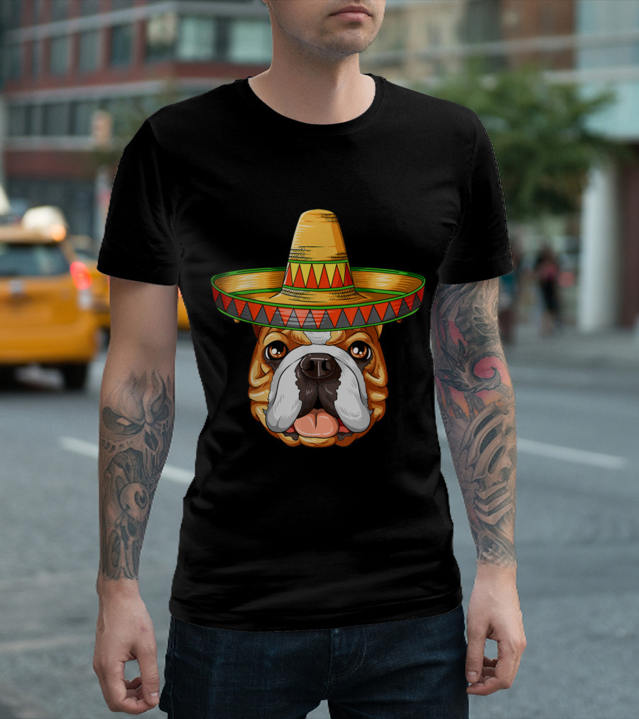 Cinco De Mayo English Bulldog With Mexican Sombrero T-Shirt